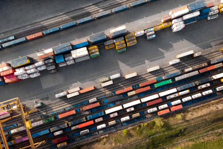 a train yard with many containers