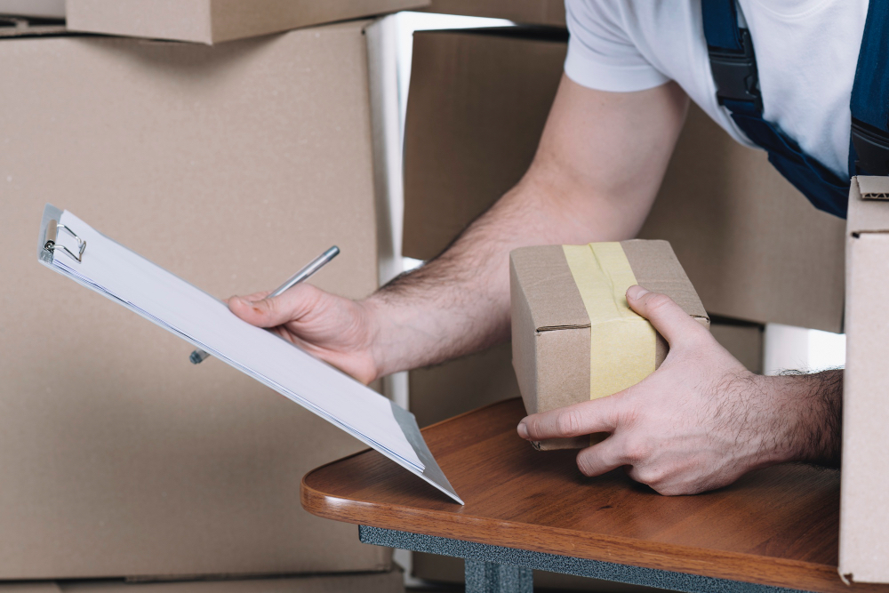 a person signing a package